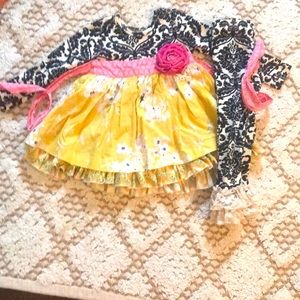 Giggle moon black toile pink rose yellow skirt
